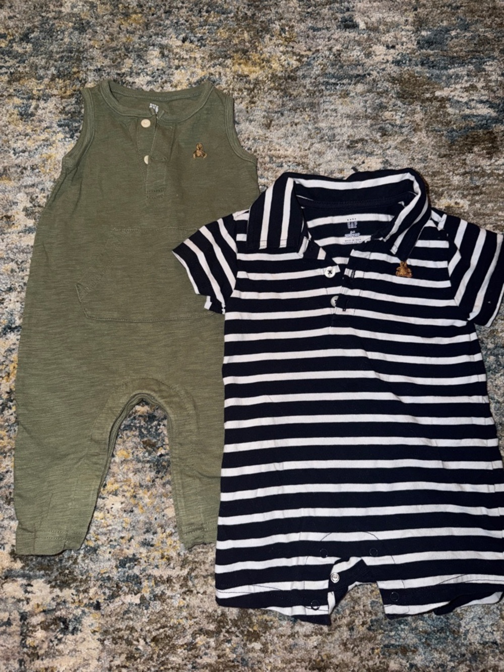 GAP Baby Olive Green Knit Romper and black/white romper